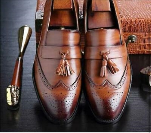Handmade Men's Two Tone Formal Brogue Style Wingtip Shoes, Men Brown ...