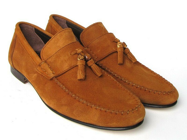 Handmade Men's Tan Color Tassel Loafer Slip Ons Genuine Suede Leather ...