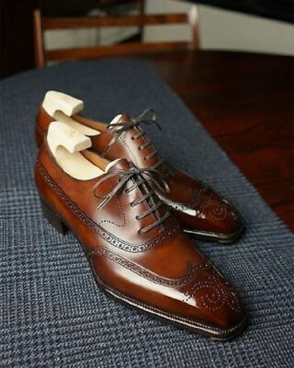 Handmade Brown Leather Shoes, Wingtip Brogue Dress Shoes, Lace Up Shoes