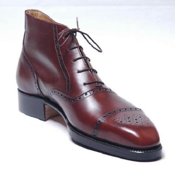 Handmade Optimal Merlot Red High Ankle Brogue Cap Toe Real Leather ...