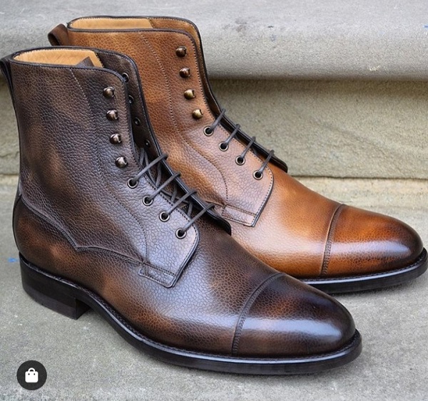 New Handmade Men's Brown Cap Toe Pebbled Leather Lace Up Dress Men Boot ...