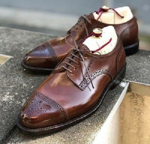 Handmade Men’s Leather Lace Up Stylish Shoes, Men’s Brown Cap Toe ...